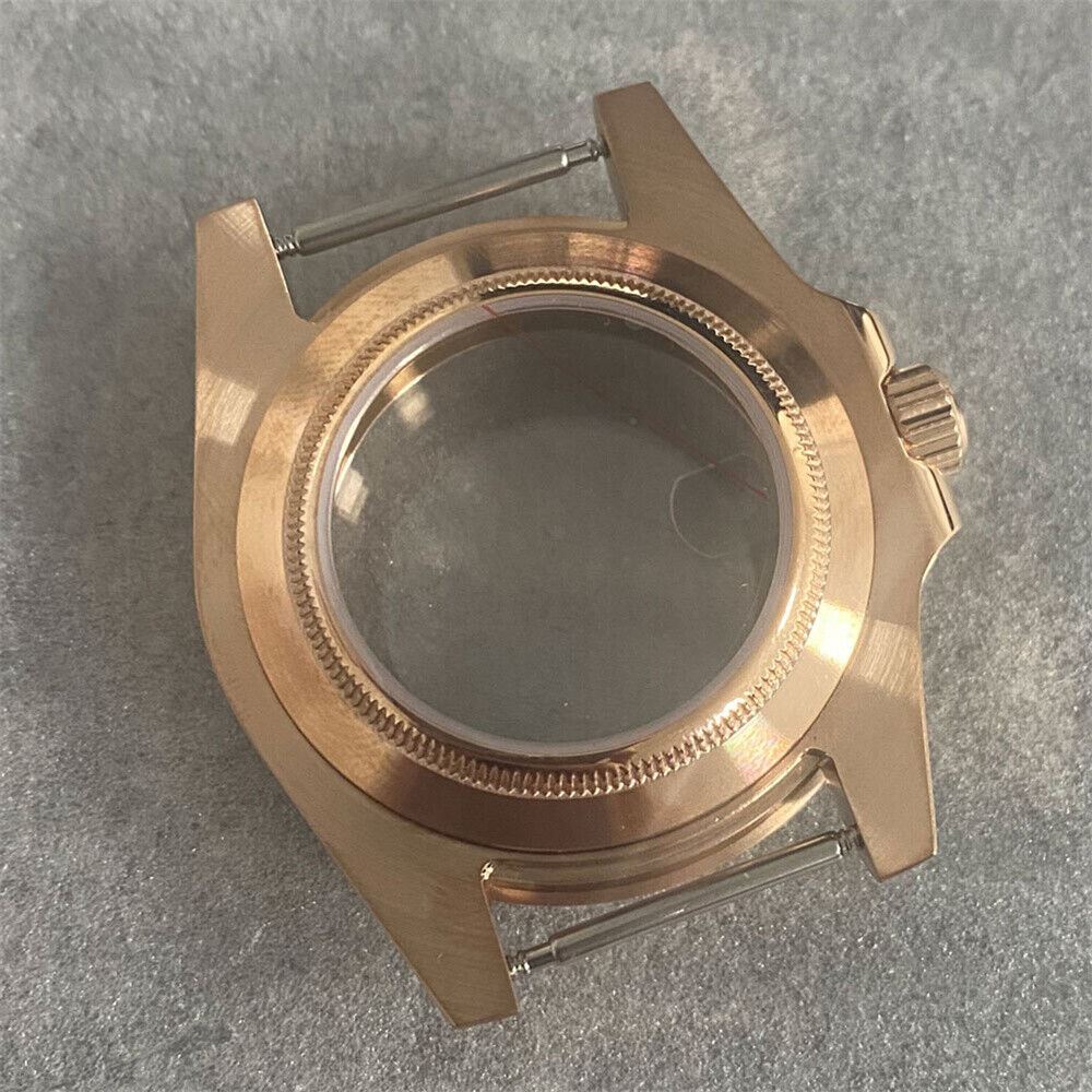 40MM PVD gold SUB watch case with transparent sapphire back showcasing NH35/NH36 movement