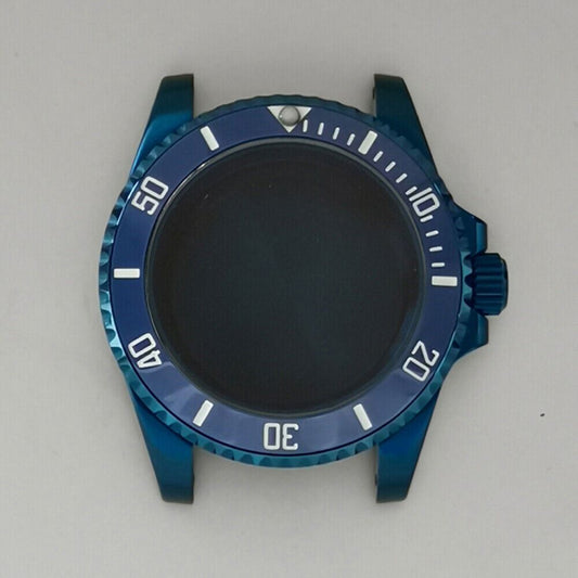 1. Blue 40MM flat magnifying watch case compatible with NH35/NH36 movement.