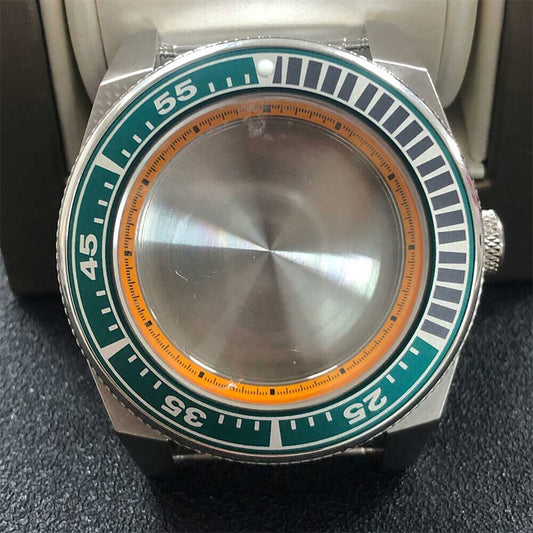 MH35/NH36 stainless steel watch case, 43mm, waterproof 10ATM with sapphire glass for durability and style.