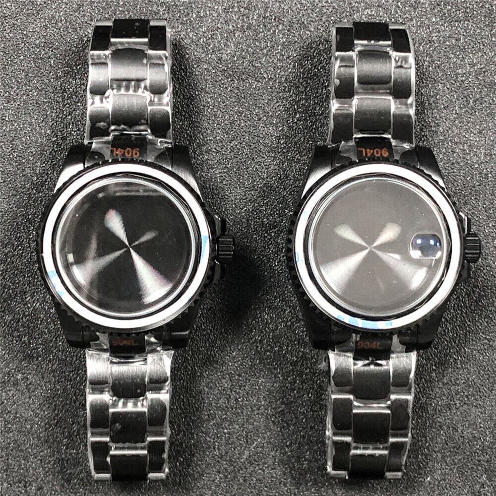 PVD coated watch case and strap with sapphire glass flat mirror, compatible with NH35/NH36 movements.