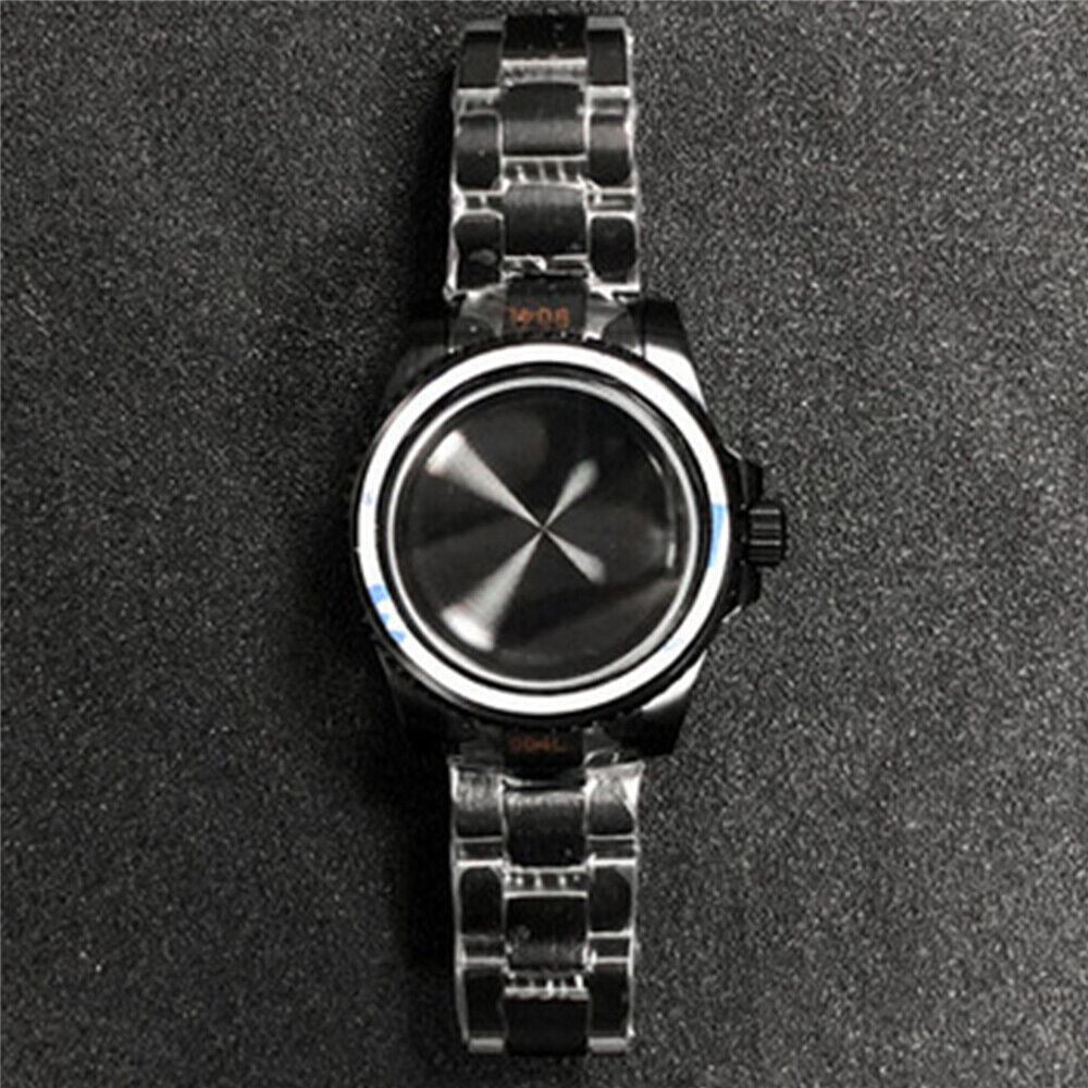 Sleek PVD coated watch case and strap with sapphire glass, compatible with NH35/NH36 movements.