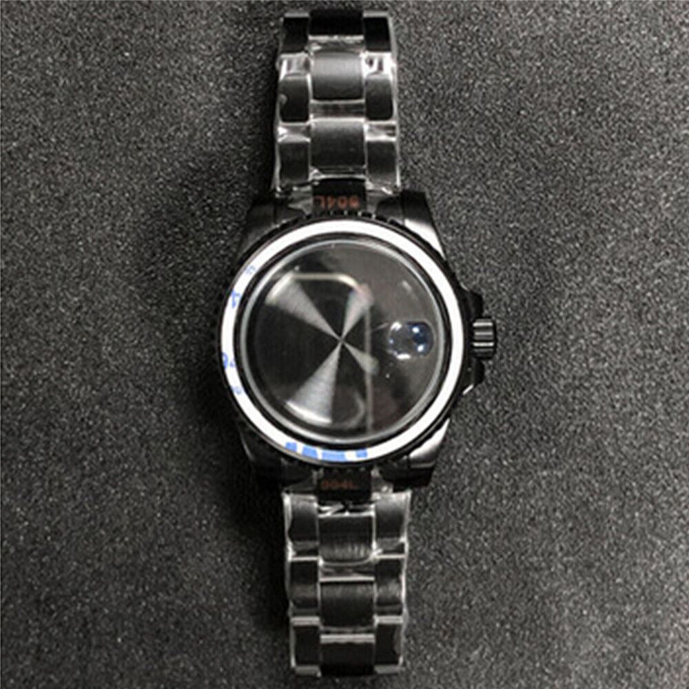 PVD coated watch case and strap with sapphire glass flat mirror, compatible with NH35/NH36 movements.