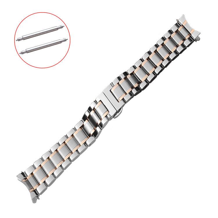 Curved end 12-24mm steel watch band with butterfly clasp, durable and stylish strap for secure fit.