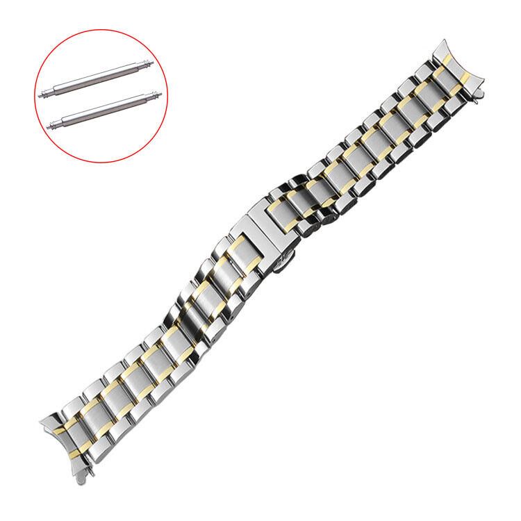 Curved end steel watch band 12mm with butterfly clasp, durable strap for stylish watch accessories.