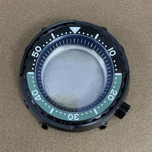 45mm PVD black stainless steel watch case with ceramic ring and mineral glass for NH35 movement.