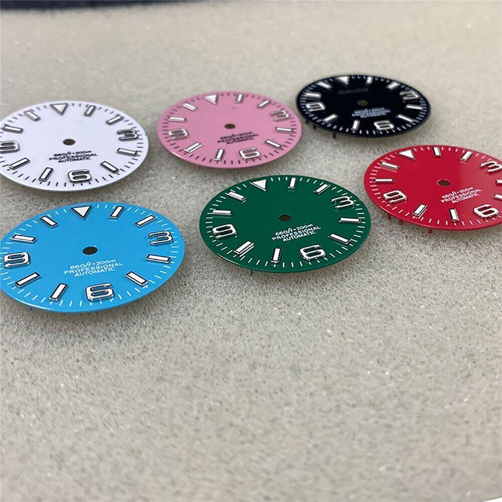 28,5 mm grün leuchtendes Zifferblatt für NH35-Uhrwerk, Uhrenteile 9-3-6
