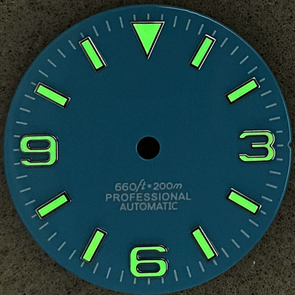 28,5 mm grün leuchtendes Zifferblatt für NH35-Uhrwerk, Uhrenteile 9-3-6