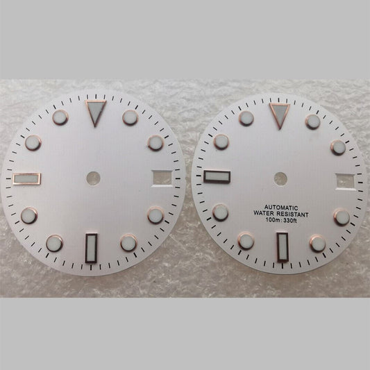 28.50mm white watch dial with green luminous markers for NH35 NH36 movement