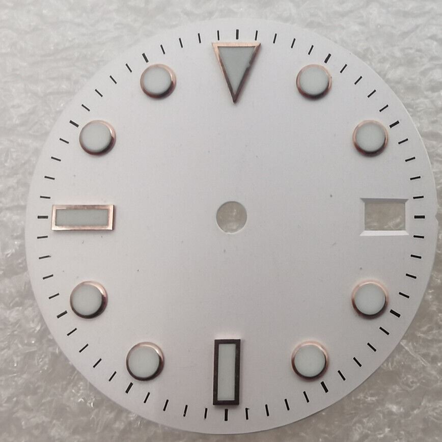 28.50mm white watch dial with green luminous markers for NH35 NH36 movement