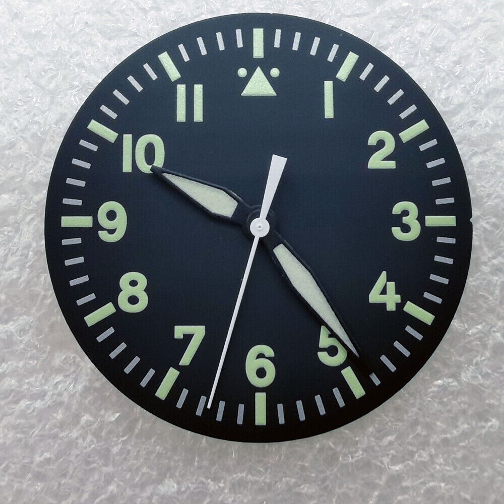 Green luminous 35mm watch dial with hands, compatible with 8215 8205 movement, perfect for watch repairs.