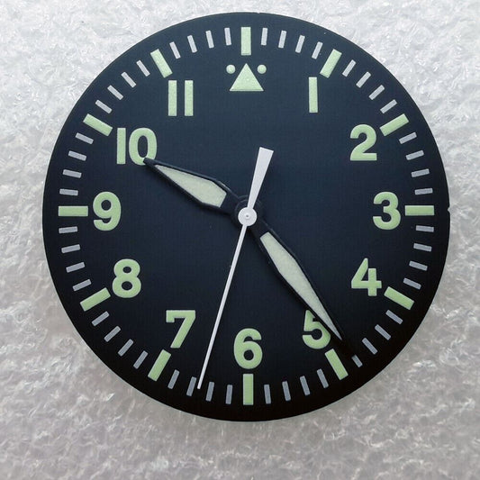 Green luminous 35mm watch dial with hands, compatible with 8215 8205 movement, perfect for watch repairs.