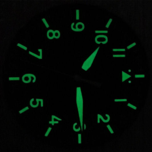 Green luminous 35mm watch dial with hands, compatible with 8215 8205 movement.