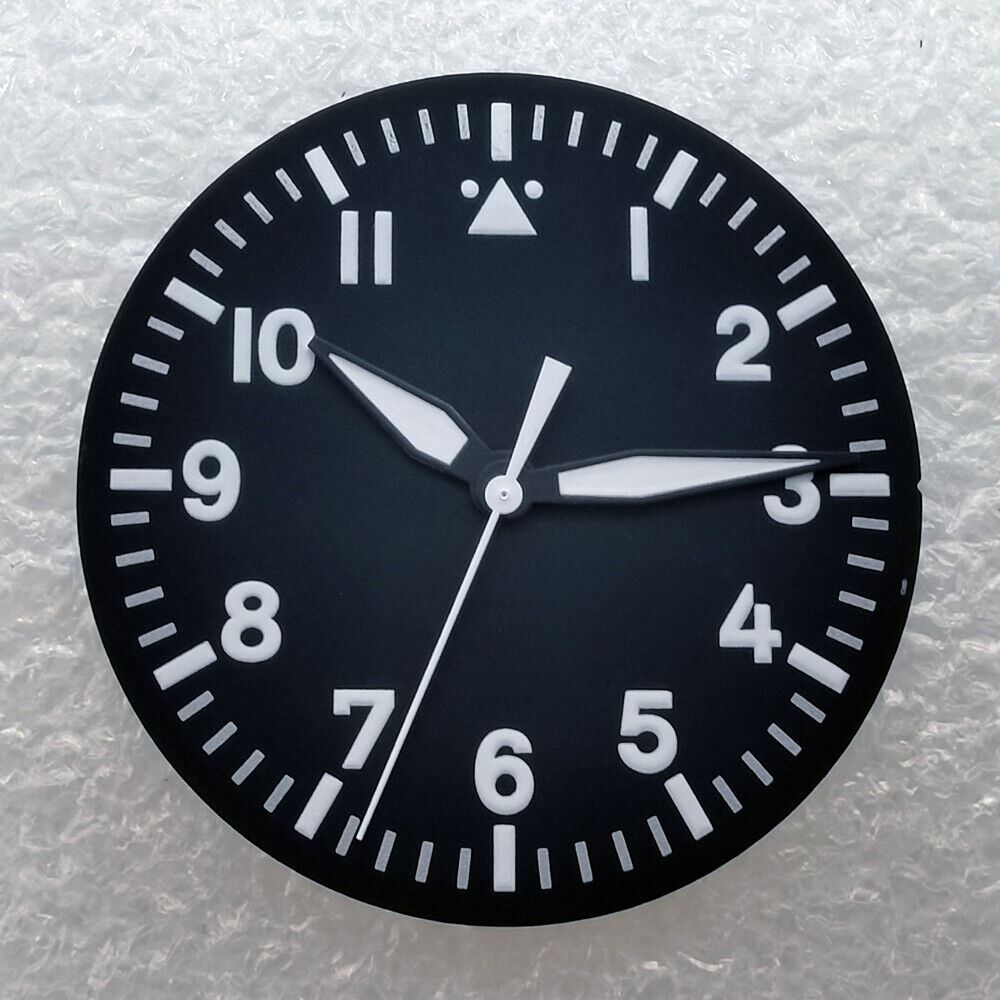 Green luminous 35mm watch dial with hands for 8215 8205 movement, ideal for watch repairs.