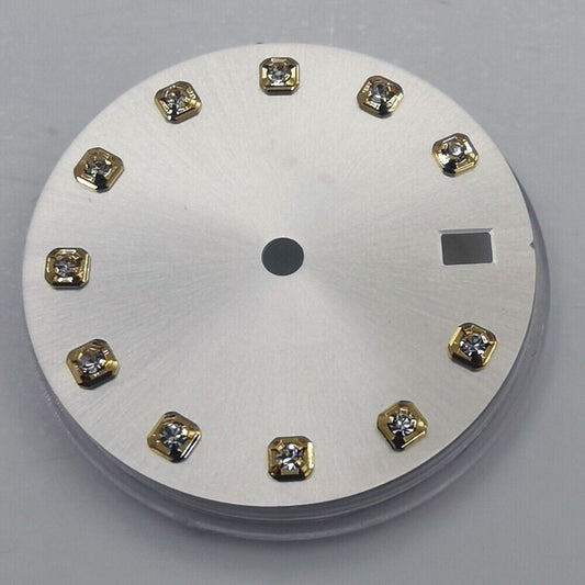29mm watch dial with imitation diamond markers, no lume, compatible with NH35 NH36 movement, stylish design