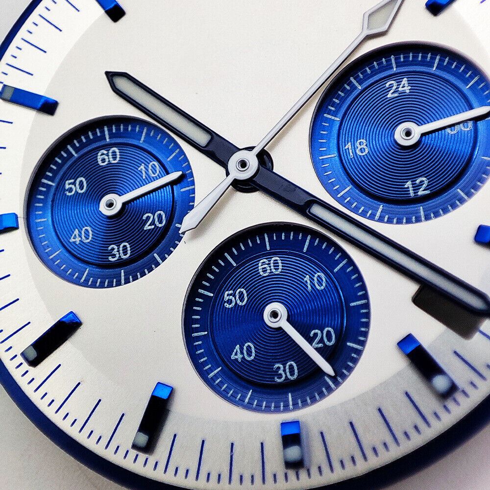 Blue 32.5mm watch dial with hands, compatible with VK63 movement, enhancing watch repair.