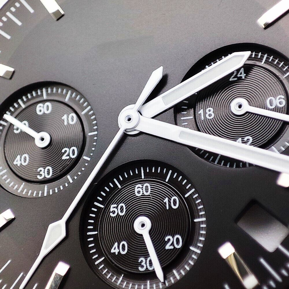 Black 32.5mm watch dial with hands for VK63 movement, perfect for Seiko watch repairs and custom projects.