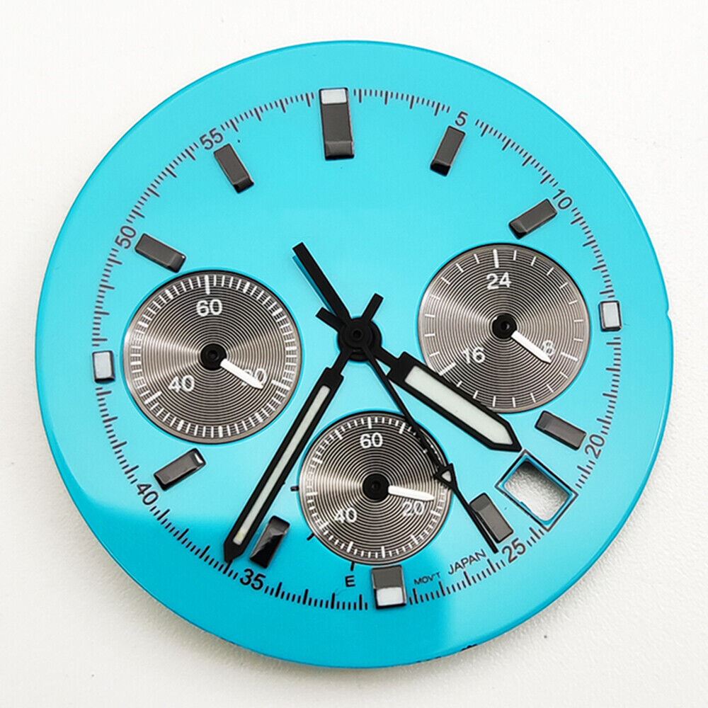 Cadran bleu/blanc de 39 mm compatible avec le mouvement VK63 avec aiguilles