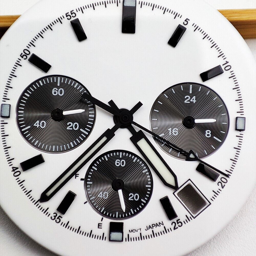 39mm blue and white watch dial compatible with VK63 movement, featuring sleek watch hands for precise timekeeping.