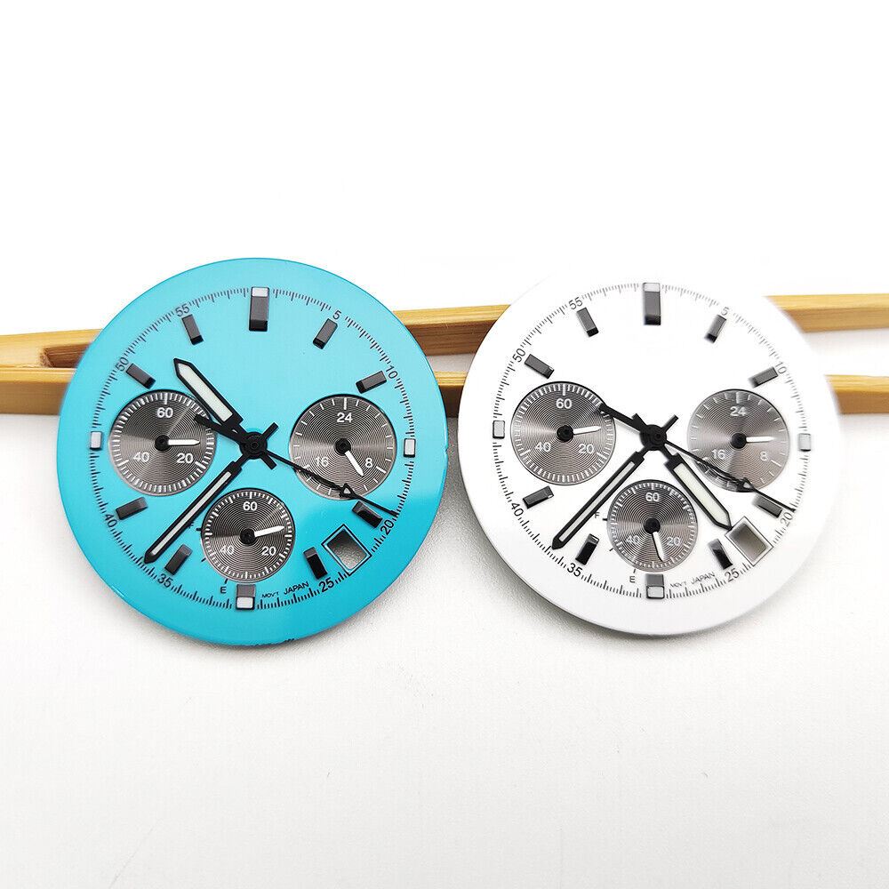 39mm blue and white watch dial with VK63 movement compatibility and sleek hands for precise timekeeping.