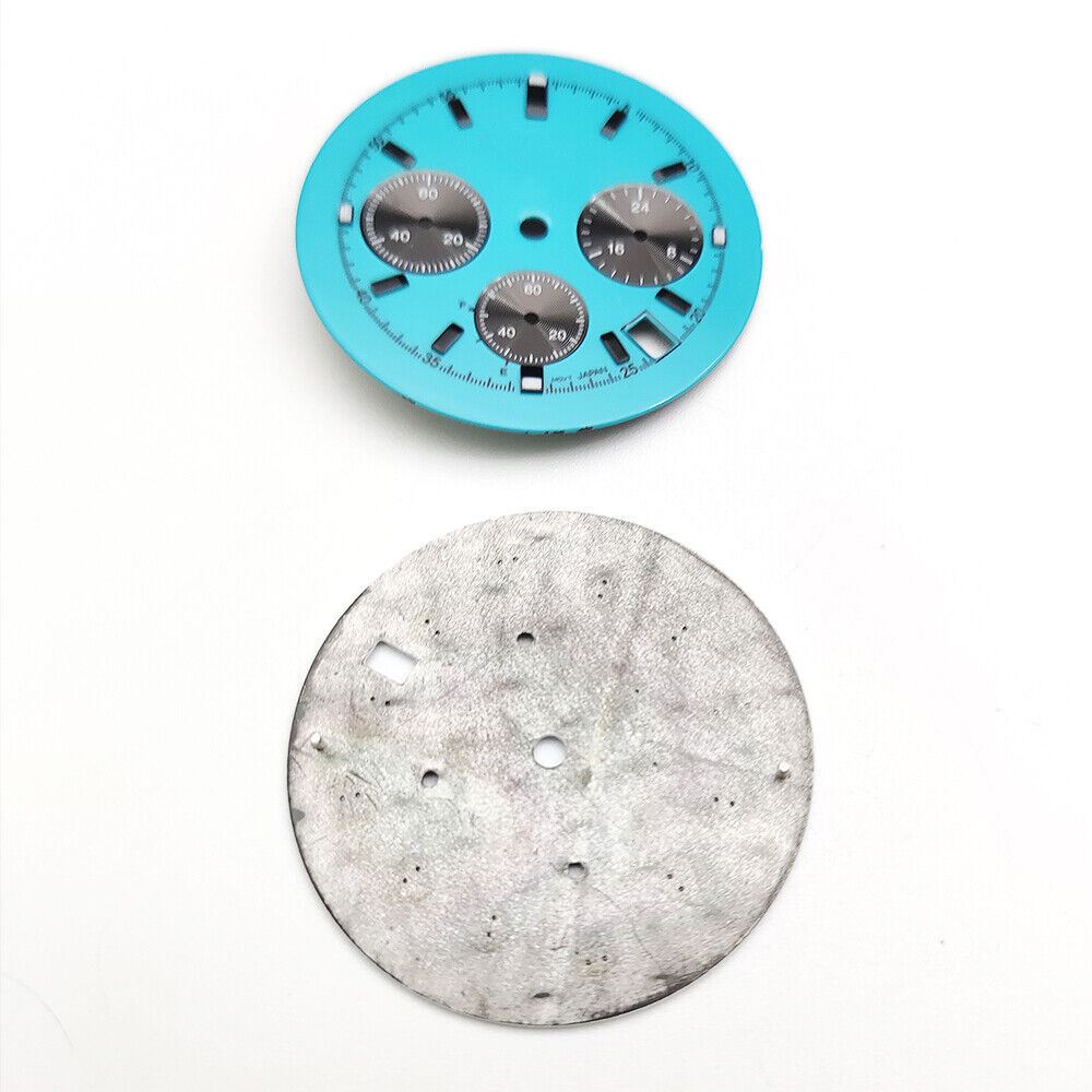 39mm blue and white watch dial, compatible with VK63 movement, with sleek hands for precise timekeeping.