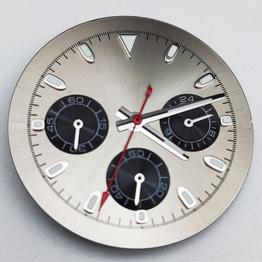 39mm grey watch dial compatible with VK63 movement, featuring sleek watch hands for precise timekeeping.