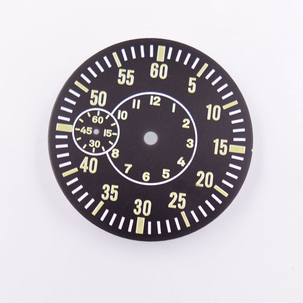 38.50mm green luminous watch dial designed for ETA 6497 ST3600 movement, enhancing readability in low light.
