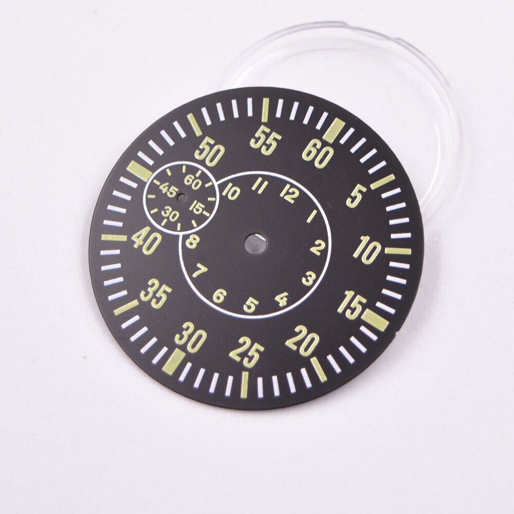 38.50mm green luminous watch dial, designed for ETA 6497 ST3600 movement with clear markers.