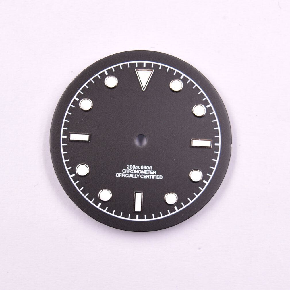 Green luminous watch dial 33.50mm by MYT, compatible with ETA2836 and DG2813 movements, ideal for stylish watch customization.