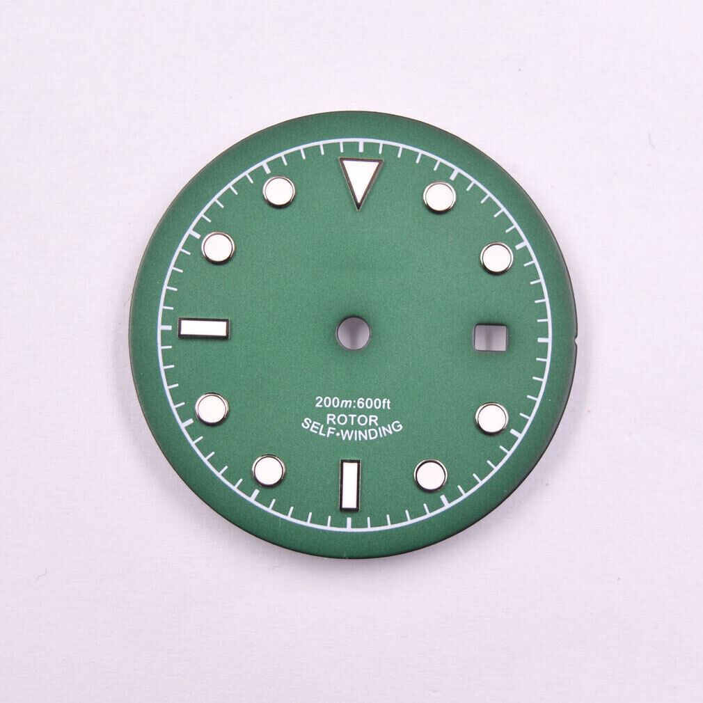 Green luminous watch dial 33.50mm by MYT, compatible with ETA2836 and DG2813 movements, ideal for watch repair.