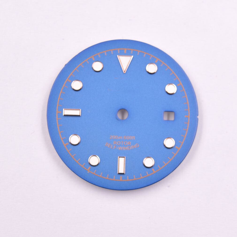 Green luminous watch dial 33.50mm by MYT, designed for ETA2836 and DG2813 movements.