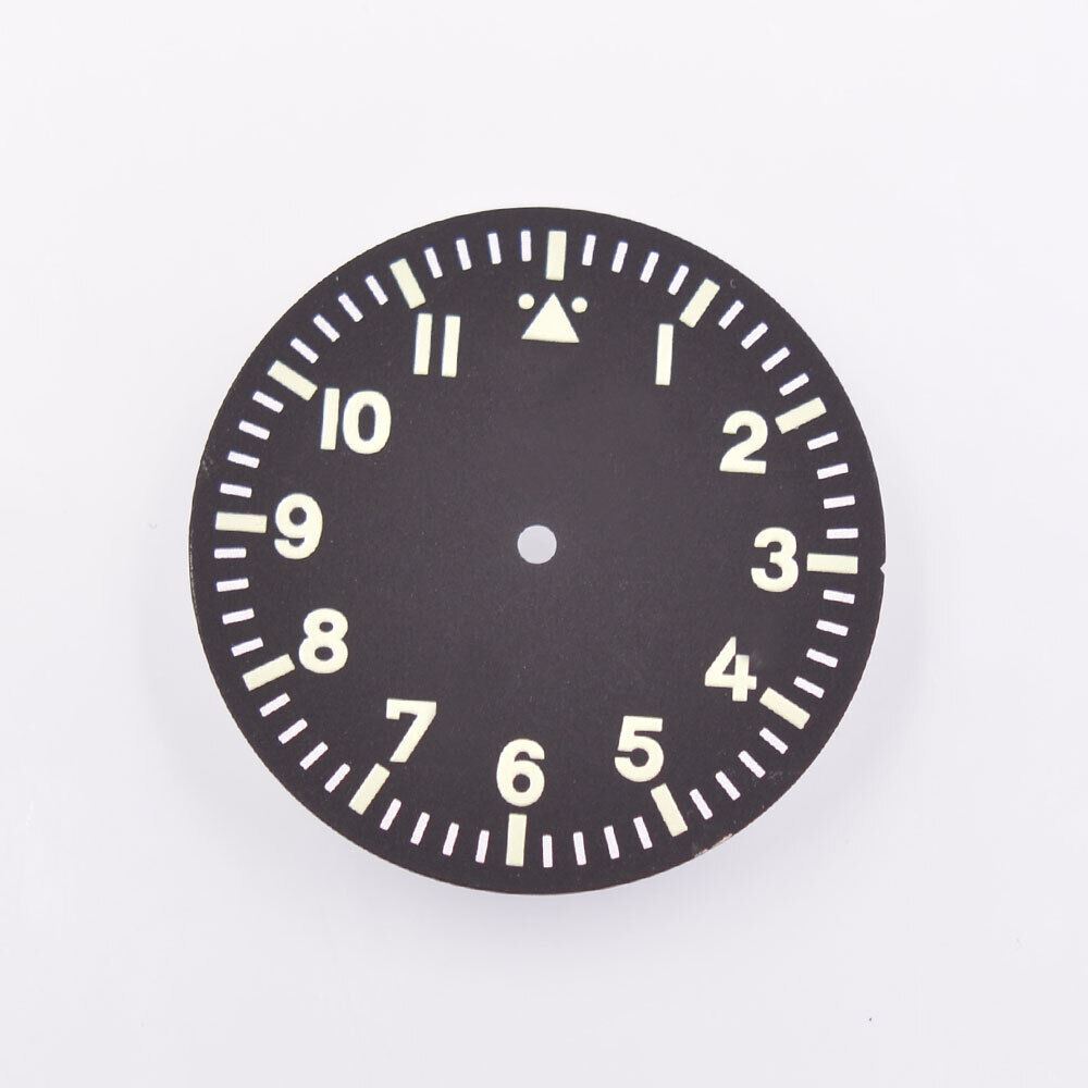 Green lume black watch dial for MYT 8205 movement, 35.50mm, enhancing visibility and style by MYT.
