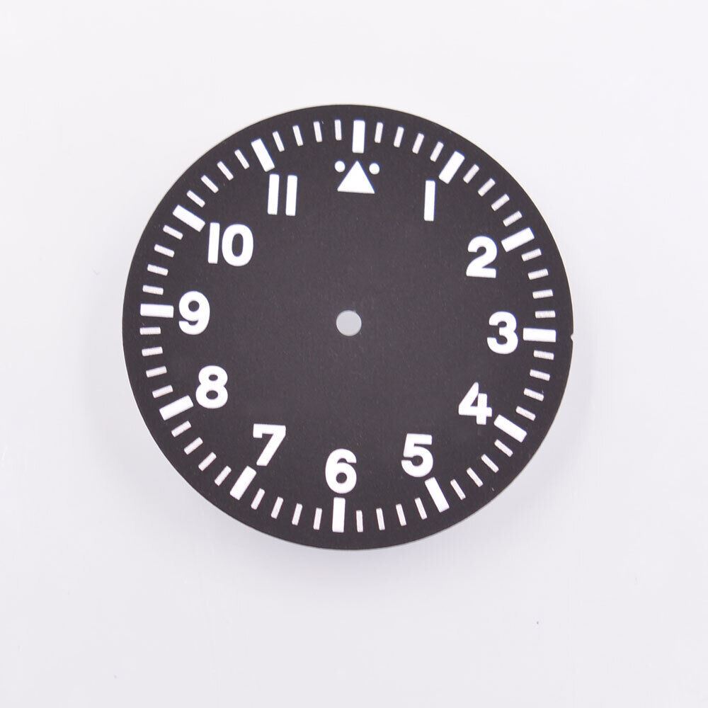 Green lume black watch dial for MYT 8205 movement, 35.50mm size, enhancing visibility and style by MYT.