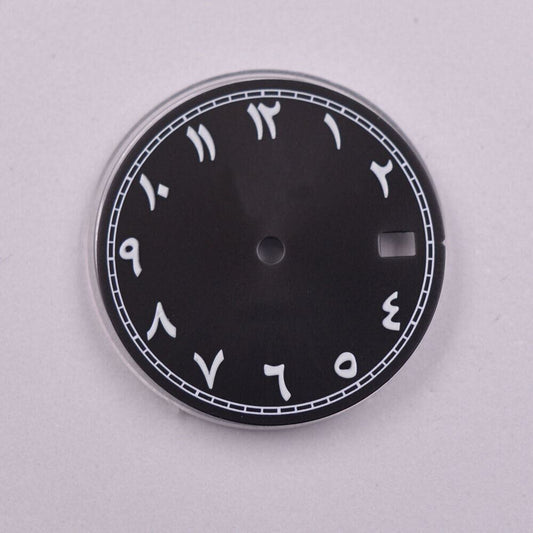 28.50mm Arabic numerals watch dial for NH35 NH35A movement, AB-4 brand, classic black design.