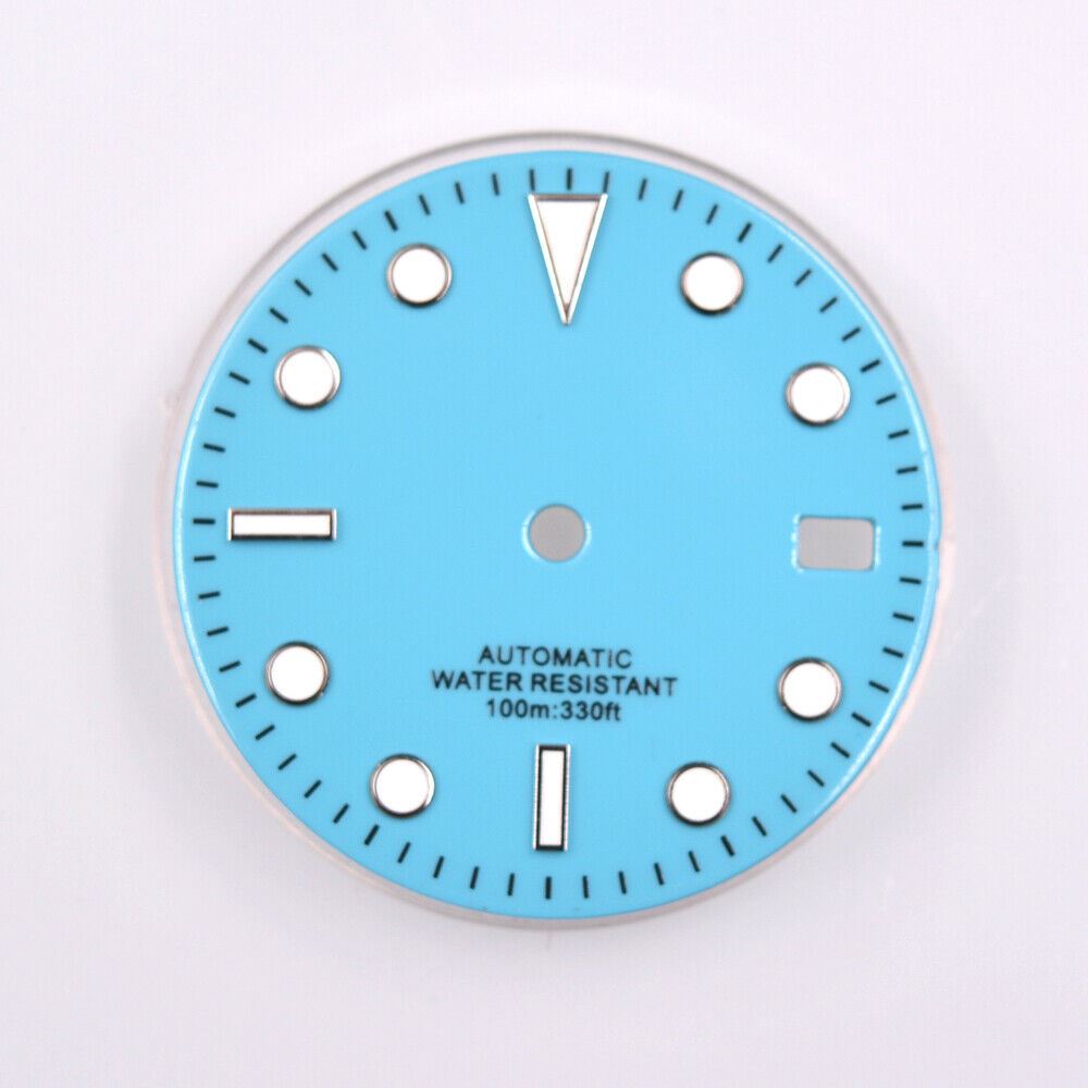 29mm green luminous blue watch dial for NH35 movement, men's stylish accessory.