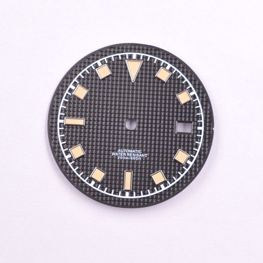 Green luminous 33.5mm watch dial for NH35/35A NH36/36A movement, designed for clear time visibility in low light.