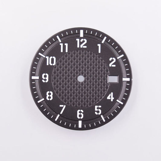 34.50mm green luminous watch dial for NH35/NH36 movements with clear markers, ideal for watch repair.