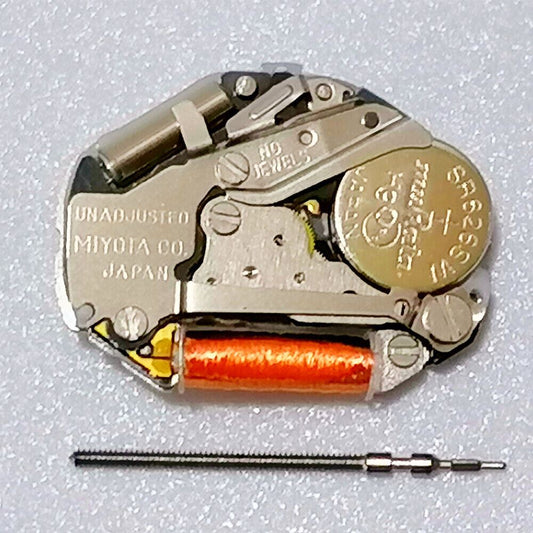 Quartz watch movement Miyota 2035 with 3 hands and stem for precise timekeeping accessory.