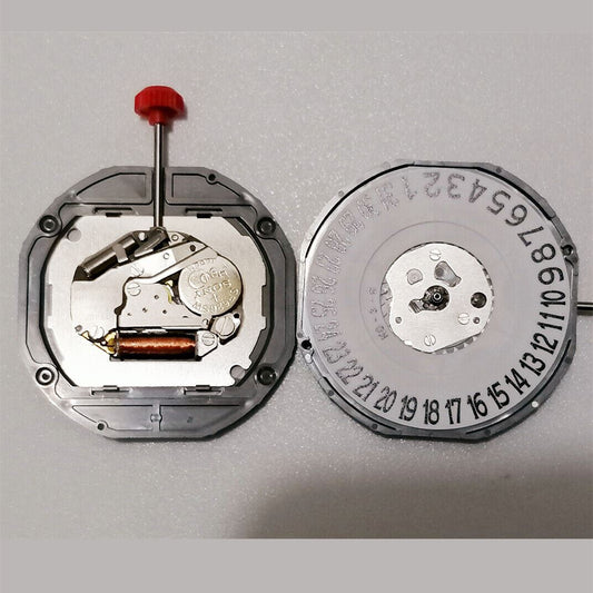 Miyota 2415 quartz movement with 3 hands and date at 6, reliable watch mechanism for repairs.