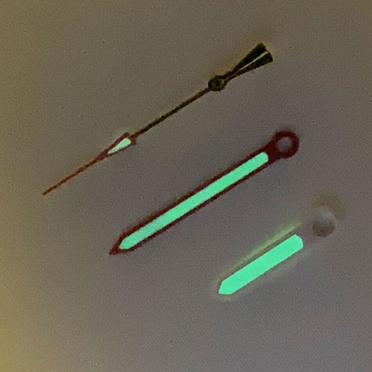Green luminous watch hands set for NH35A/NH36A/4R36 movement by B17, precise fit and glow-in-the-dark.