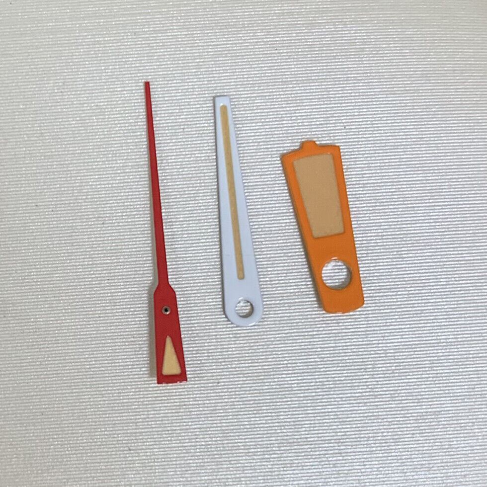 Green luminous orange watch hands set, precision fit for NH35A/NH36A/4R36 movements, ideal for watch repairs.