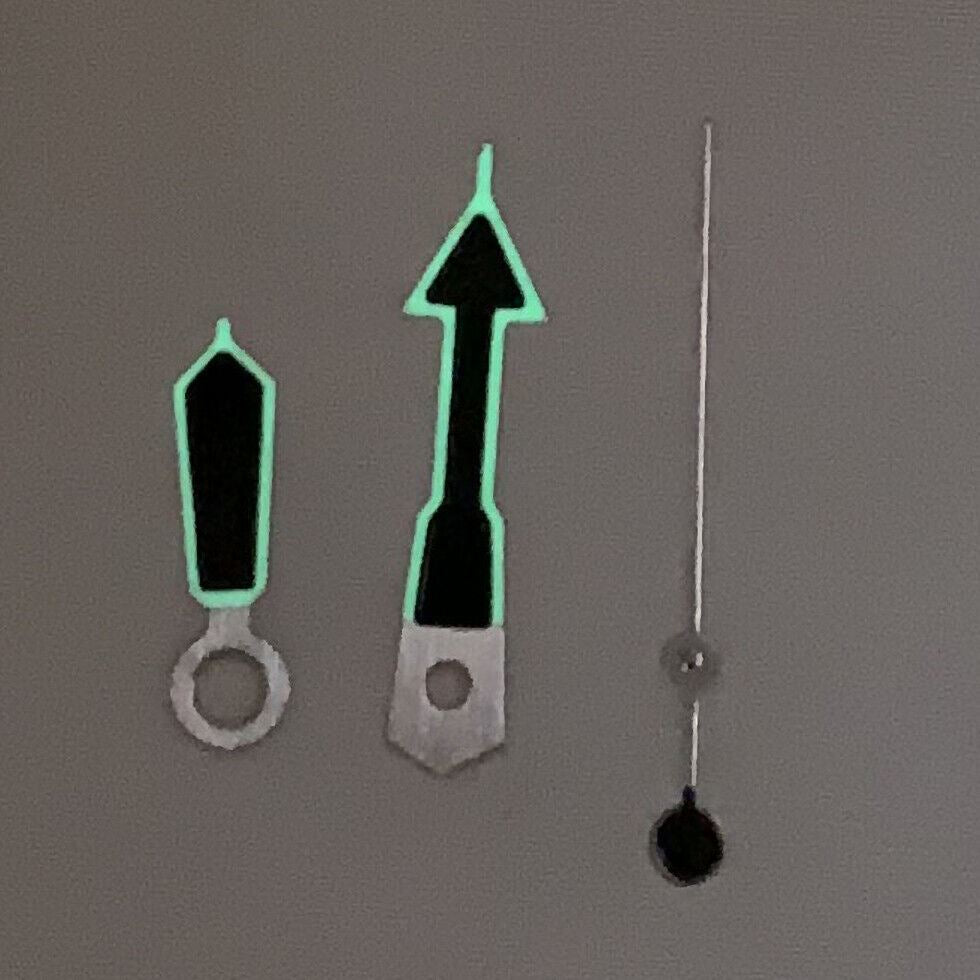 Green luminous black watch hands set for NH35A/NH36A/4R36 movement, enhancing readability and style by B28-1.