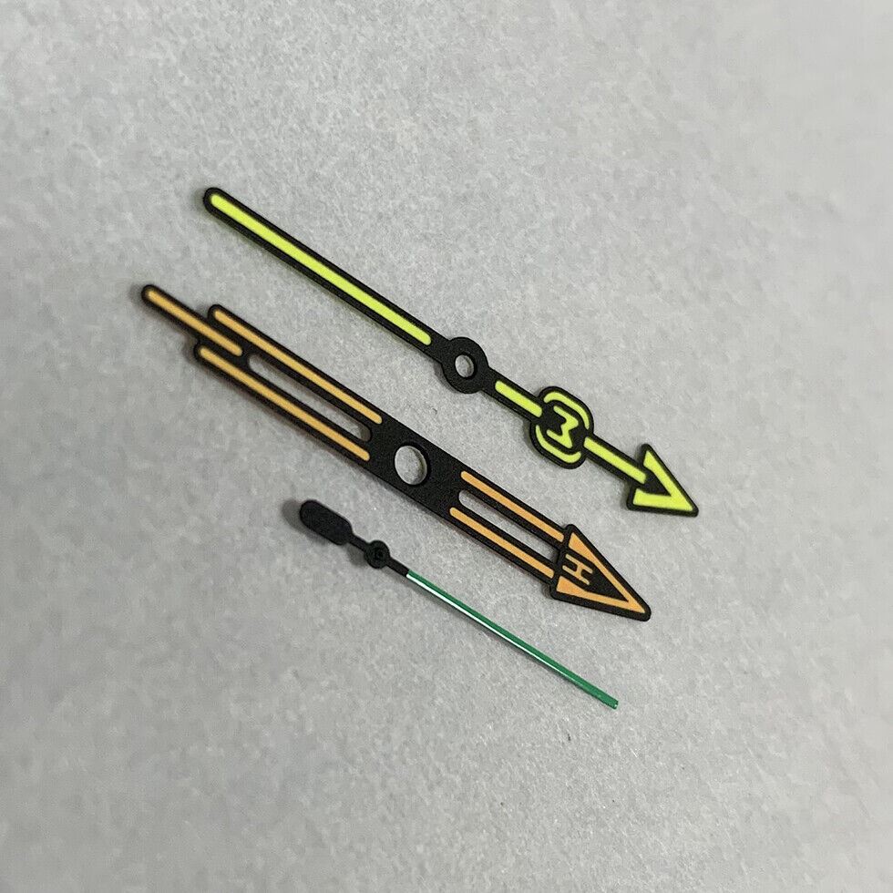 Green luminous watch hands set by B24 for NH35A/NH36A movement, perfect for repair and customization.