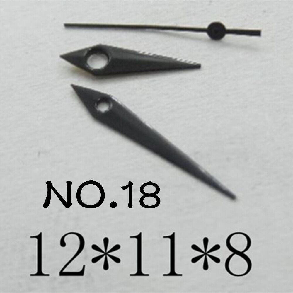 Black watch hands set for Miyota 2035 movement, 12mm/11mm/8mm lengths, precision fit by NO.18 brand.