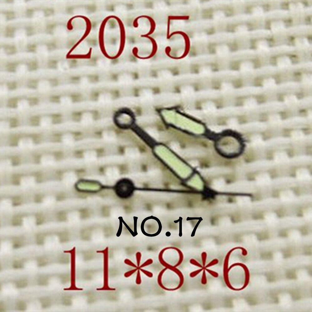 Luminous watch hands set for Miyota 2035 movement - 11mm, 8mm, 6mm lengths by NO.17, ideal for precise time repair.