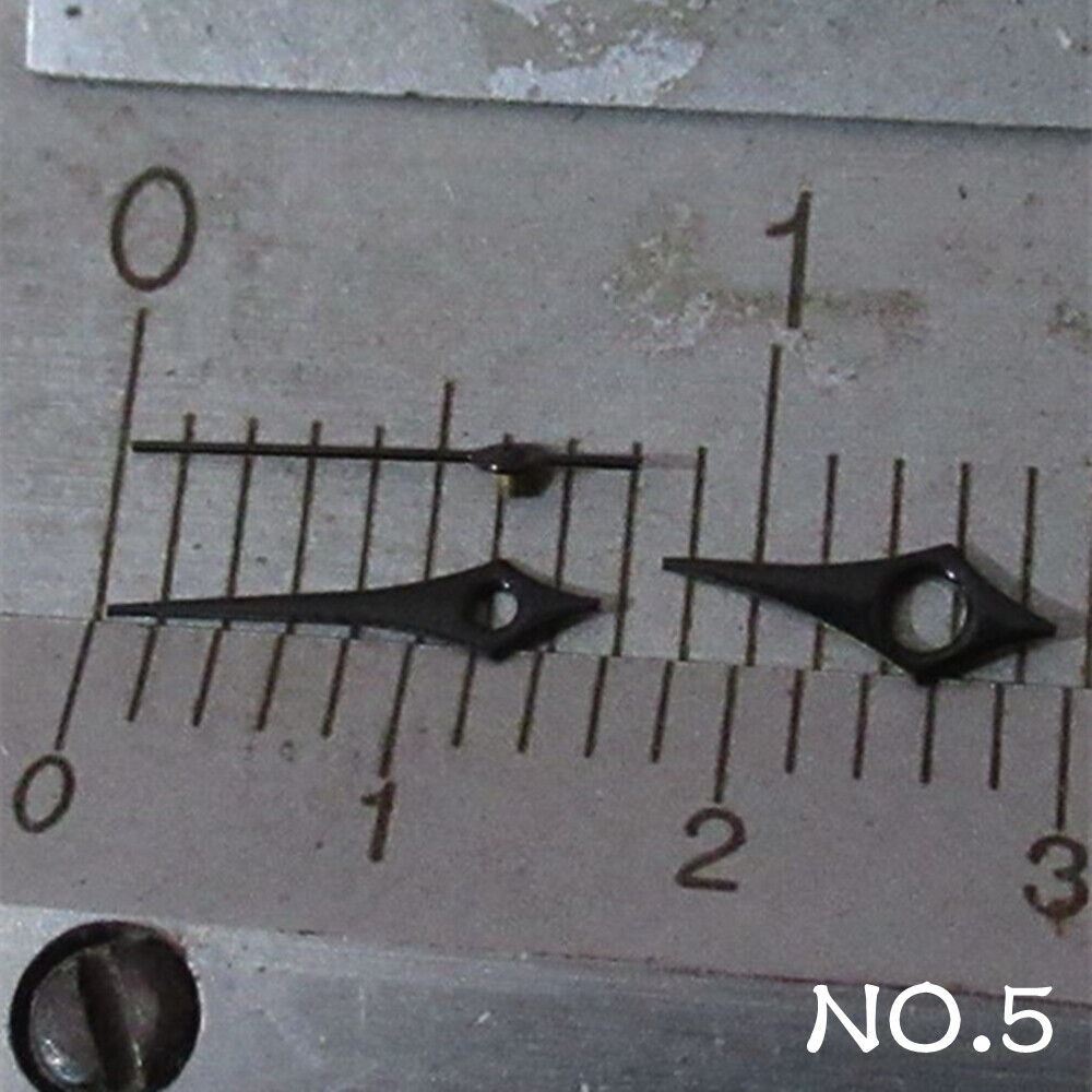 Black watch hands set for Miyota 2035 movement, precise fit, stylish and durable accessory.