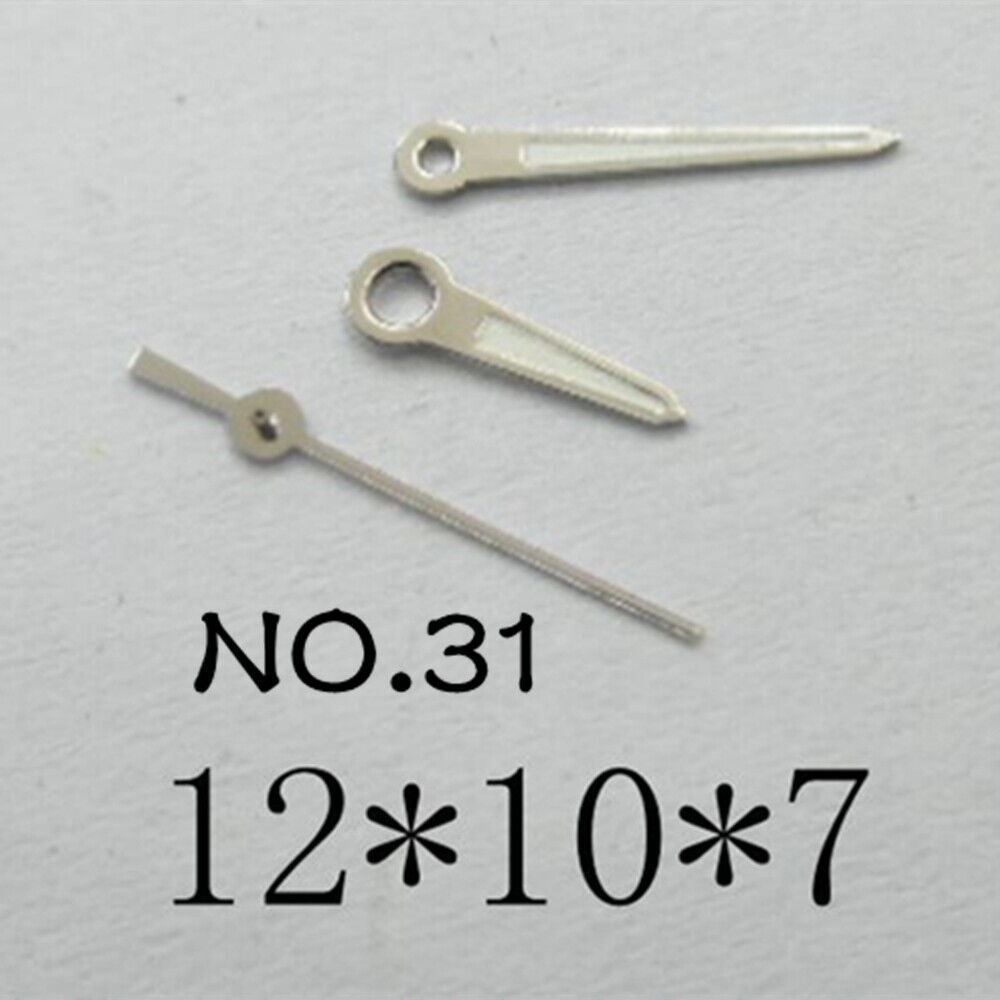 Luminous watch hands set by NO.31 for Miyota 2035, 12mm/10mm/7mm lengths, perfect for repairs.