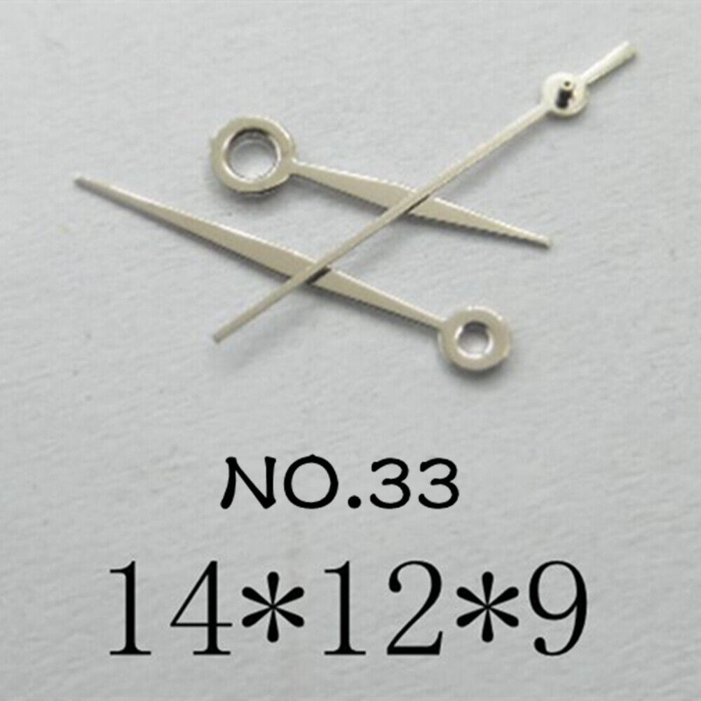 Silver watch hands set for Miyota 2035 movement, 14mm/12mm/9mm lengths, precise fit by NO.33 brand.