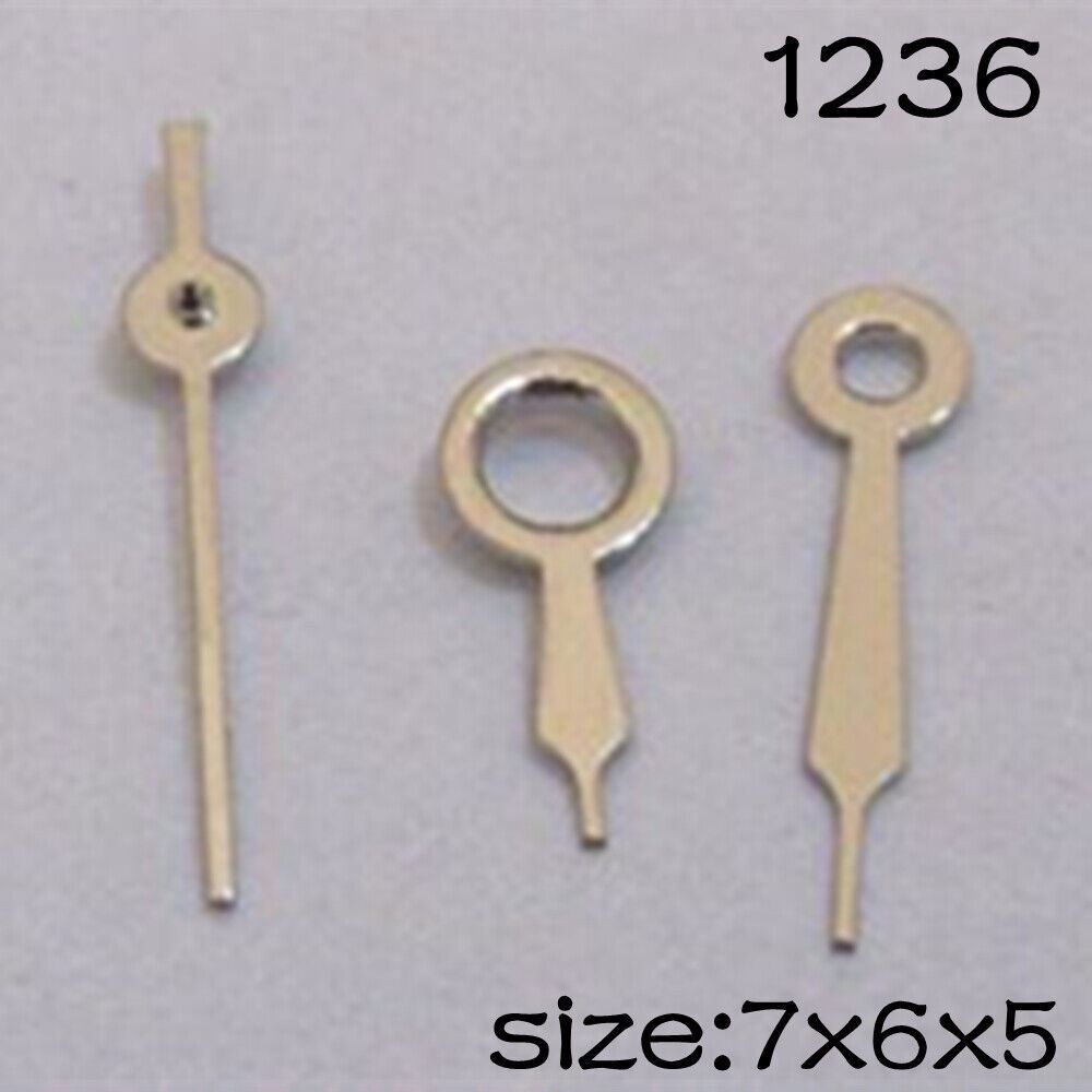 Silver watch hands set for Miyota 2035 with 7mm, 6mm, and 5mm lengths, brand NO.1236 for precise timekeeping.