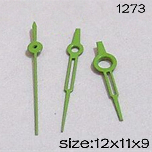 Green watch hands set for Miyota 2015 movement, lengths 12mm/11mm/9mm, brand NO.1273.