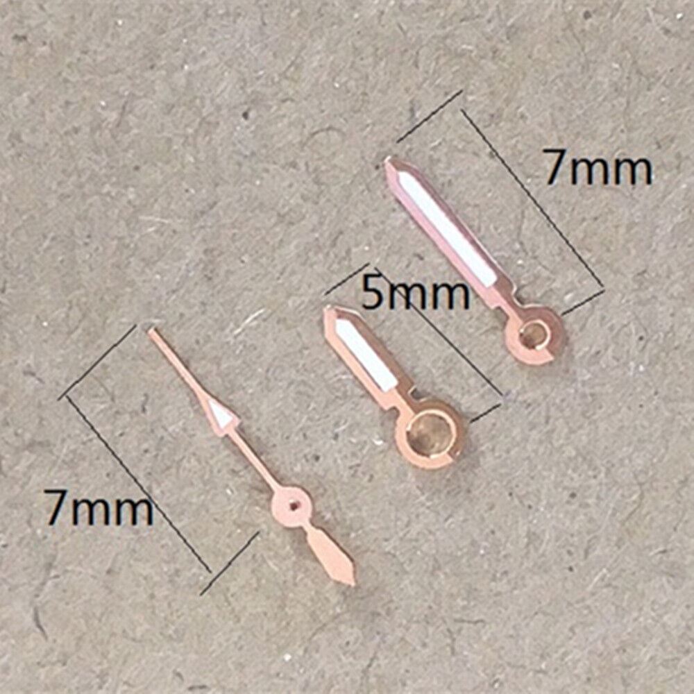 Luminous rose gold watch hands for Miyota 2035 quartz movement, precise timekeeping by P1-H3-C29.